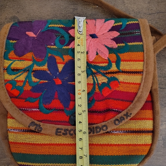 Mexican Floral Multicolor Bag From Oaxaca. Boho Bohemian Folklorico Handmade Zip - Picture 6 of 6
